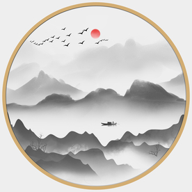 圆形山水画圆形水墨画圆形装饰画