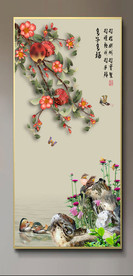 原创玄关手绘石榴鸳鸯装饰画