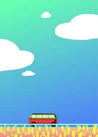 蓝天白云下飞驰的客车