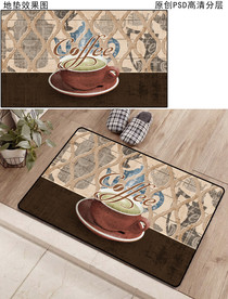 欧式复古咖啡杯厨房地垫