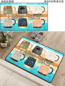 欧式复古咖啡杯厨房地垫