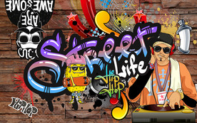 个性砖墙英文涂鸦酒吧工装背景墙