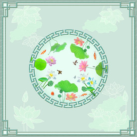 新中式荷花吊顶壁画