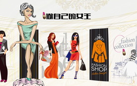 原创复古怀旧时尚美女服装店背景