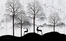 时尚森林梅花鹿山水电视背景墙