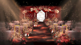 红色木架户外香槟造型婚礼效果图