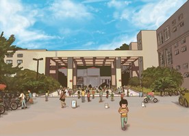 手绘城市教学楼素材