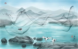 新中式抽象烟雾山水画