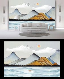 手绘山水背景墙