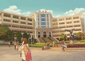 手绘广东海洋大学图书馆素材