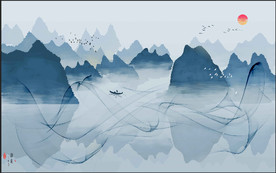 山水中国风背景墙无框画装饰画