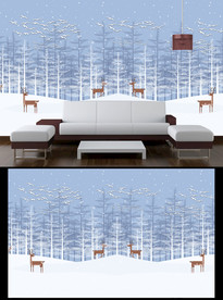 卡通麋鹿背景墙