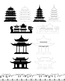 杭州城市地标建筑线稿剪影