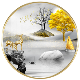 麋鹿山水发财树山水