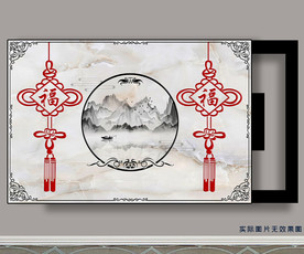 中国结福字大理石纹电表箱装饰画