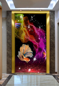 原创玄关彩条孔雀鱼装饰画壁画