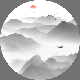 水墨山水 圆形山水画
