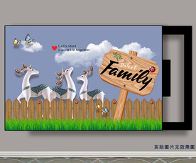 麋鹿一家栅栏电表箱装饰画