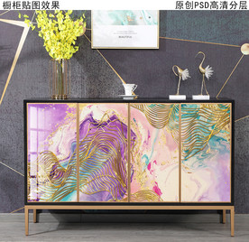 现代轻奢风玄关柜装饰画