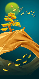 现代简约抽象金色线条九鱼图玄关