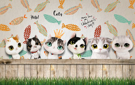 可爱卡通猫咪萌宠木板背景墙