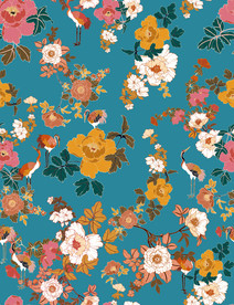 仙鹤花旗袍印花