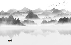 爆款山水画灰色画 TIF分层