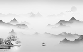 新中式山水画灰色画 TIF分层
