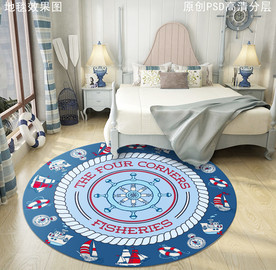 海洋风卡通图案儿童房地毯