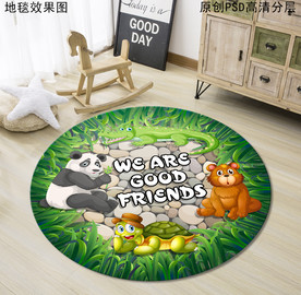 卡通动物3D儿童房地垫地毯