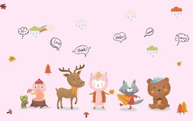 卡通手绘动物画儿童背景墙图片