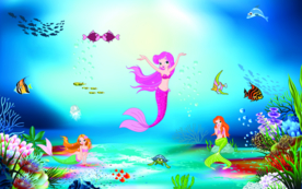 卡通海底世界儿童房背景墙