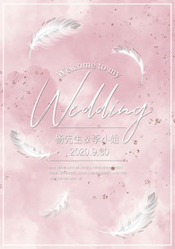 梦幻粉色白色羽毛婚礼海报