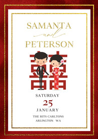 中式新娘新郎囍背景婚礼迎宾海报