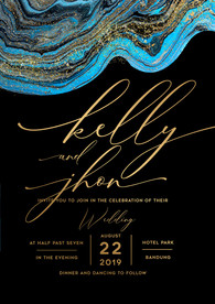 黑蓝色流沙金婚礼海报