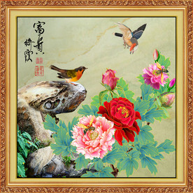 原创牡丹花鸟装饰画背景墙