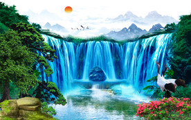 中国山水画背景墙