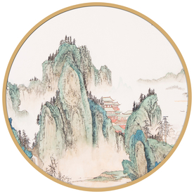 圆形山水画圆形水墨画圆形装饰画