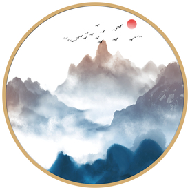 圆形山水画圆形水墨画圆形装饰画