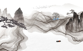 新中式飘带麋鹿电视背景墙