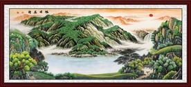 国画山水画青绿山水画旭日东升