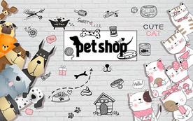 白色砖墙可爱宠物店工装背景墙