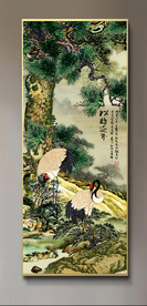 原创玄关松树仙鹤装饰画背景墙