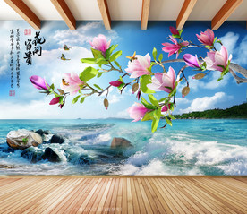 原创玉兰花开富贵装饰画背景墙