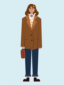 街拍卡通女孩AI矢量插画