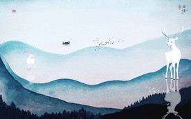 新中式水墨山水画上善若水壁画图