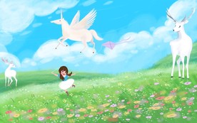 浪漫唯美手绘麋鹿风景画