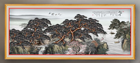 原创水墨山水松树装饰画背景墙