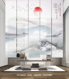新中式山水卷帘