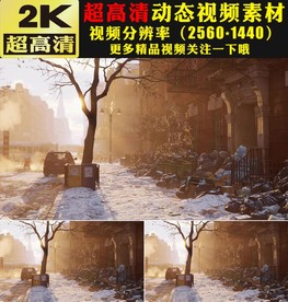 冬天城市街道下雪雪花飘落视频